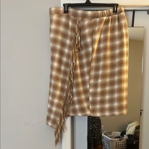 Plaid Fringe Skirt in Brown and Cream